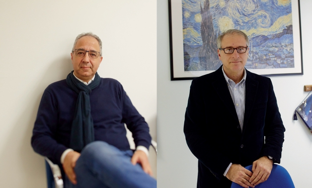 De g. à dr., les deux initiateurs du projet : Nicola Boscoletto, président de la coopérative Giotto, et Salvatore Pirruccio, directeur de la prison de Padoue de 2002 à 2015.